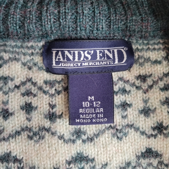 Vintage Land End Wool Fair Isle Full Zip Cardigan Sweater - Picture 11 of 16